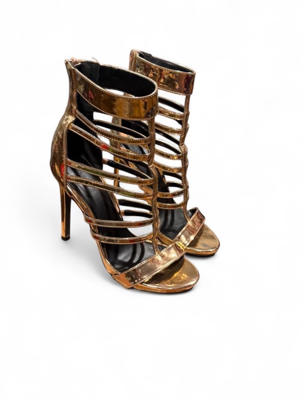 Charlotte Russe Metallic Gold Strappy Cage Heels